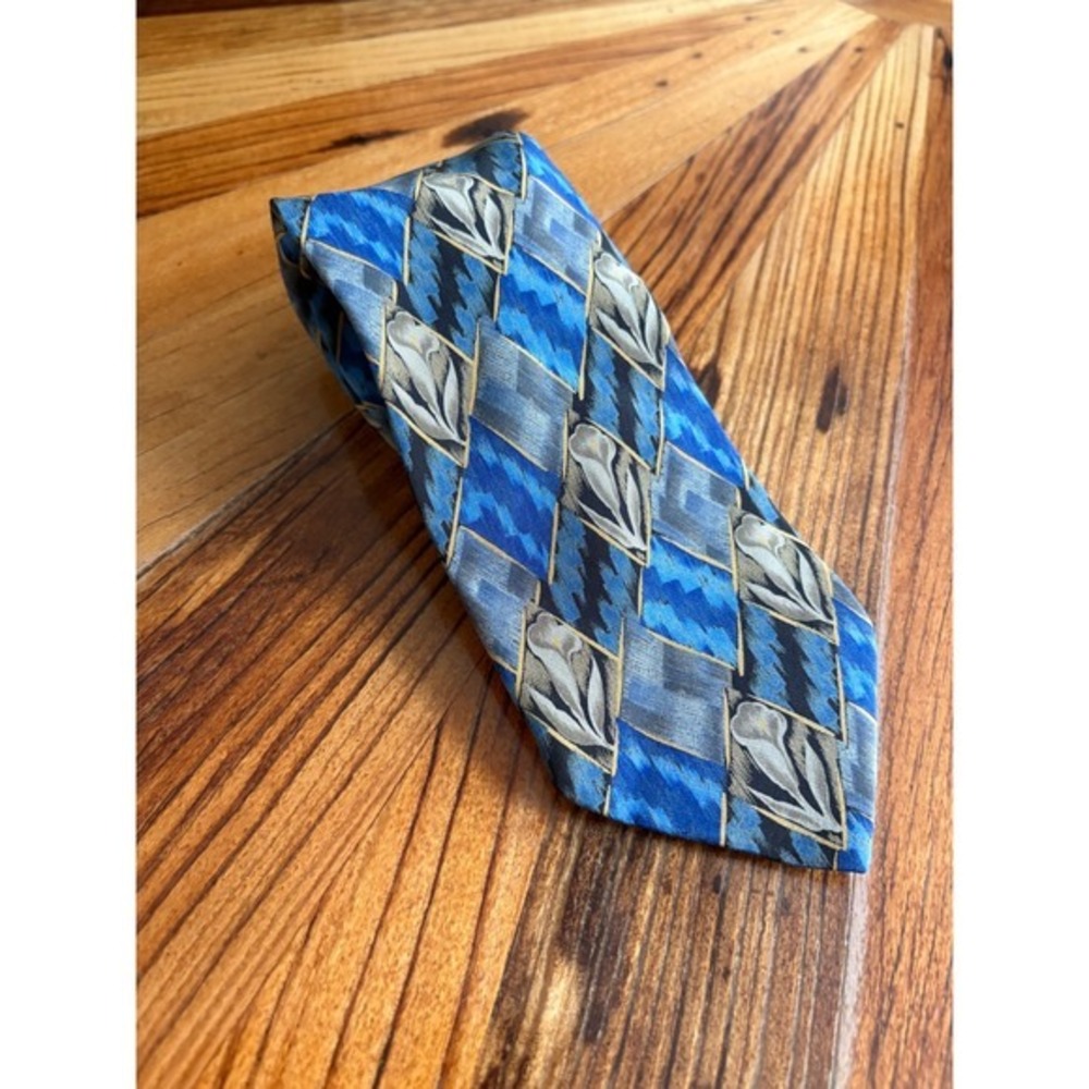 Ermenegildo Zegna Men's Necktie Blue Gray Tulip Floral Silk Designer Tie